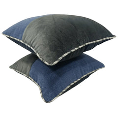 Midnight Blue and Grey Velvet Blend Pillow Covers (16x16, Set of 2) - Hover Image