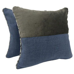 Midnight Blue and Grey Velvet Blend Pillow Covers (16x16, Set of 2)