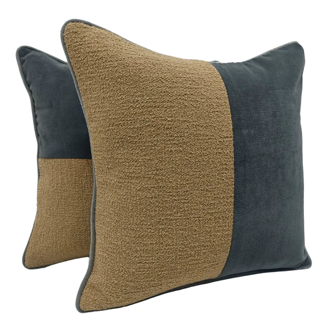 Beige and Charcoal Dual Tone Pillow Covers (16x16, Set of 2) | ZIPCushions