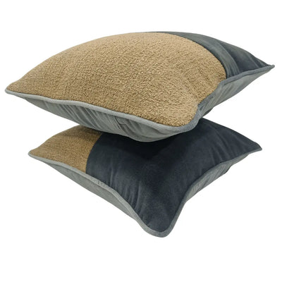 Beige and Charcoal Dual Tone Pillow Covers (16x16, Set of 2) - Alternate image
