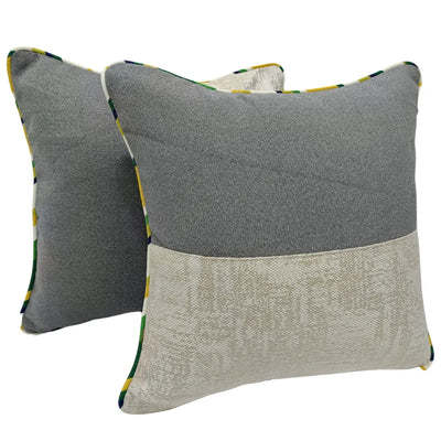 Grey & Off-White Split Design Pillow Covers (16x16, Set of 2)