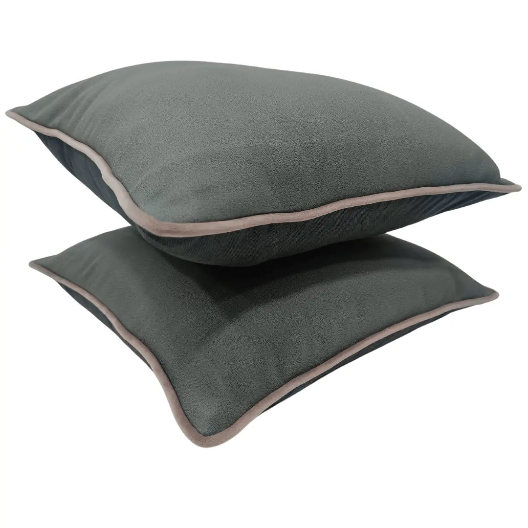 Grey Pillow Covers with Black Piping (Set of 2) | ZIPCushions - view 2
