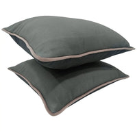 Grey Pillow Covers with Black Piping (Set of 2)