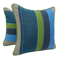 Striped Pillow Covers with Green Piping (Set of 2)