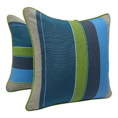 Striped Pillow Covers with Green Piping (Set of 2)