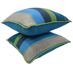 Striped Pillow Covers with Green Piping (Set of 2) - Hover Image