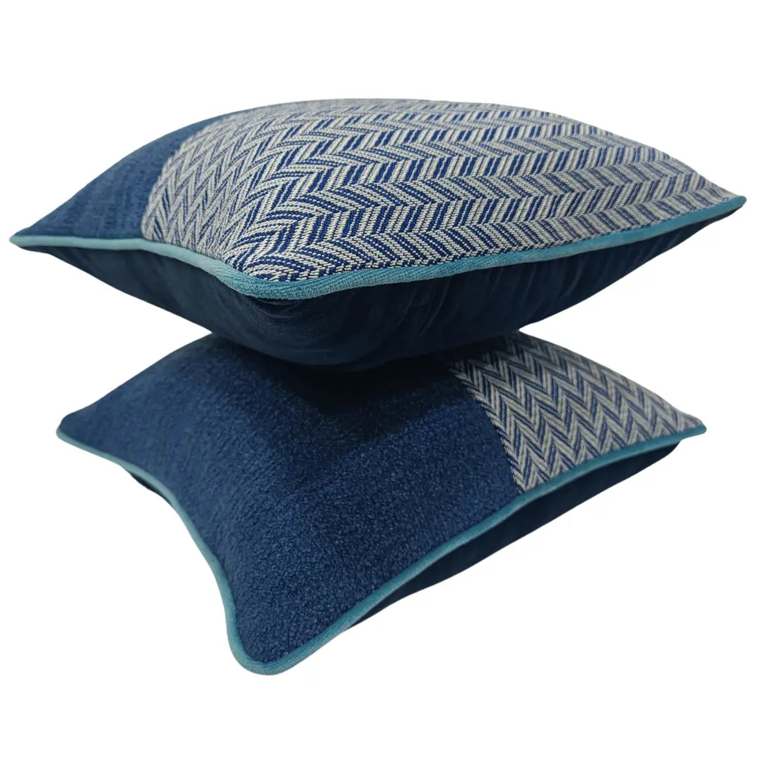 Deep Blue & Herringbone Pillow Covers (16x16, Set of 2) | ZIPCushions - view 3