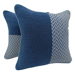 Deep Blue & Herringbone Pillow Covers (16x16, Set of 2) - Hover Image