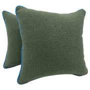 Green Bouclé Pillow Covers with Blue Piping (Set of 2, 16x16) | ZIPCushions