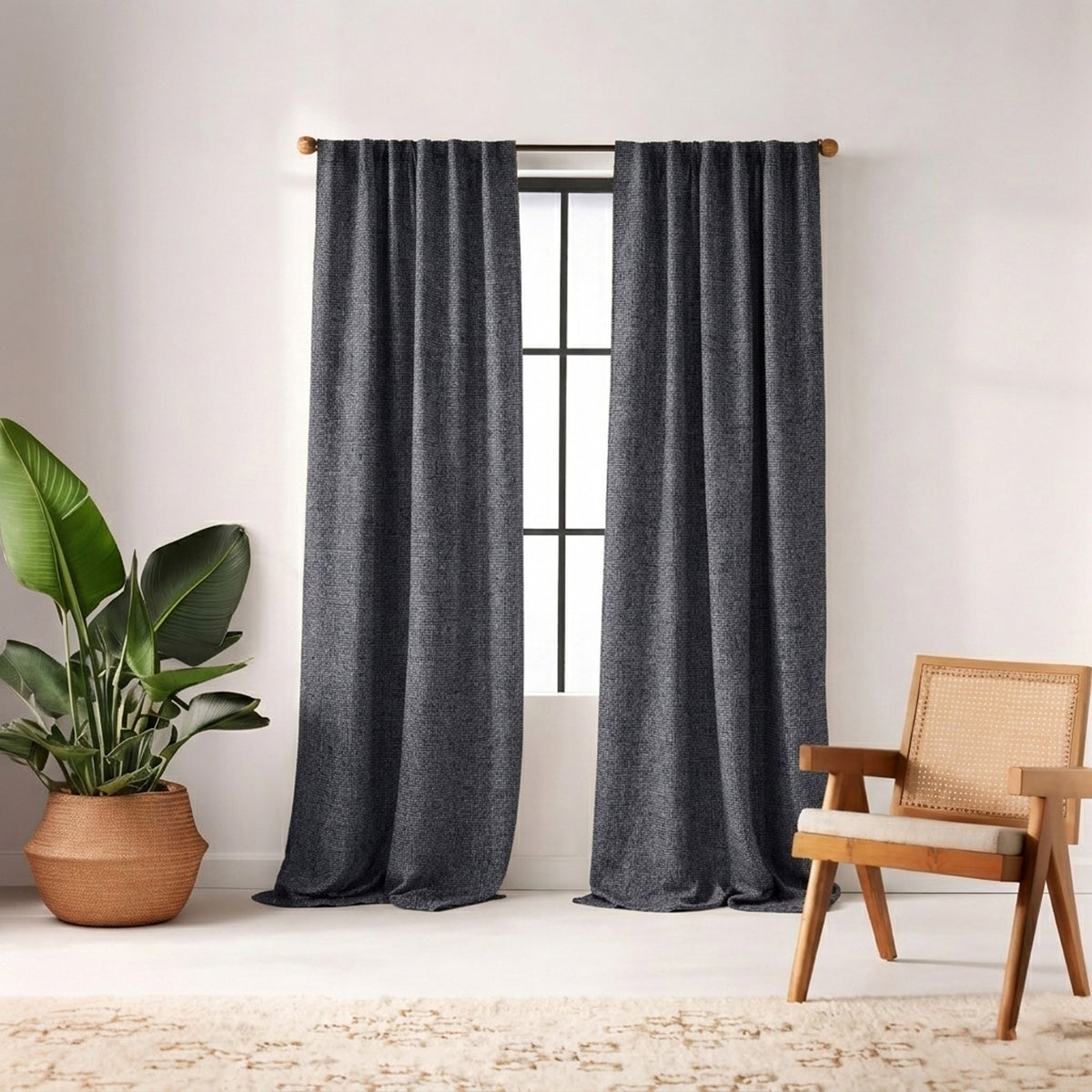 Dark Denim Heavyweight Woven Curtain - view 2