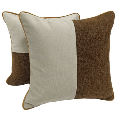 Elegant Two-Tone Brown & Beige Pillow Covers (16x16, Set of 2)