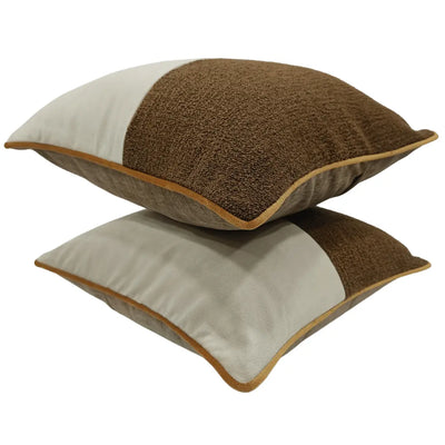 Elegant Two-Tone Brown & Beige Pillow Covers (16x16, Set of 2) - Alternate image