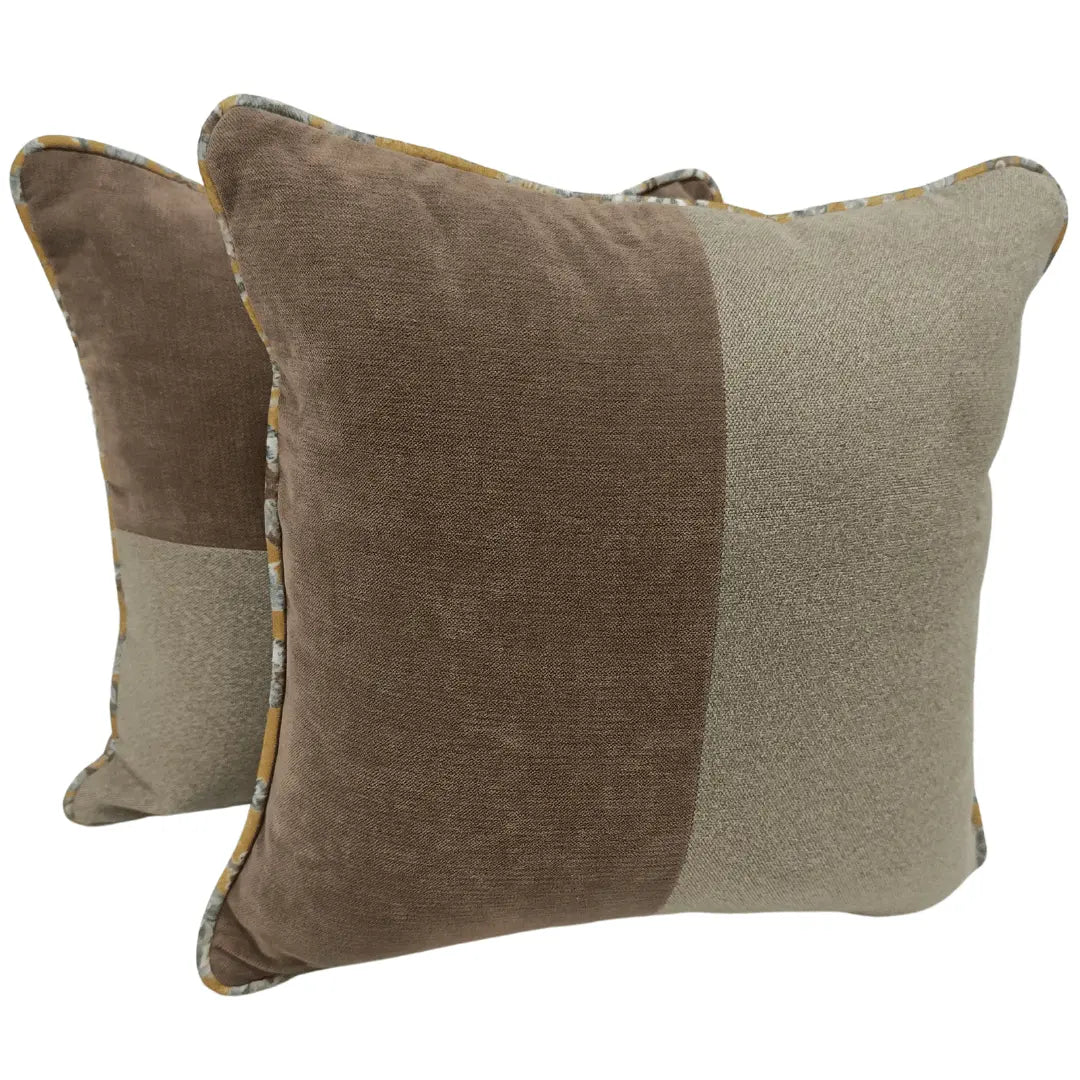Warm Brown & Beige Contrast Pillow Covers (16x16, Set of 2) | ZIPCushions