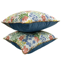 Floral & Blue Dual Tone Pillow Covers (22x22, Set of 2)