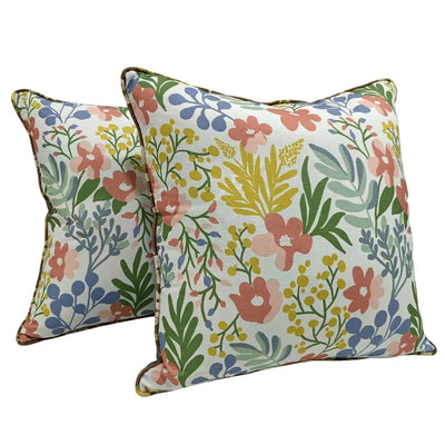 Floral & Blue Dual Tone Pillow Covers (22x22, Set of 2)