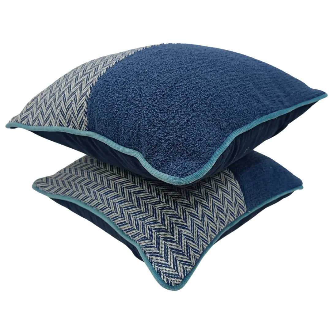 Blue Herringbone & Textured Pillow Covers (16x16, Set of 2) | ZIPCushions - view 2