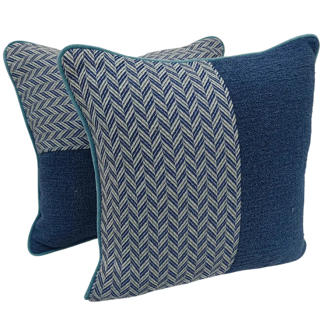 Blue Herringbone & Textured Pillow Covers (16x16, Set of 2) | ZIPCushions