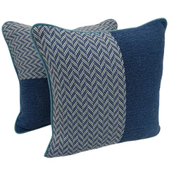 Blue Herringbone & Textured Pillow Covers (16x16, Set of 2)