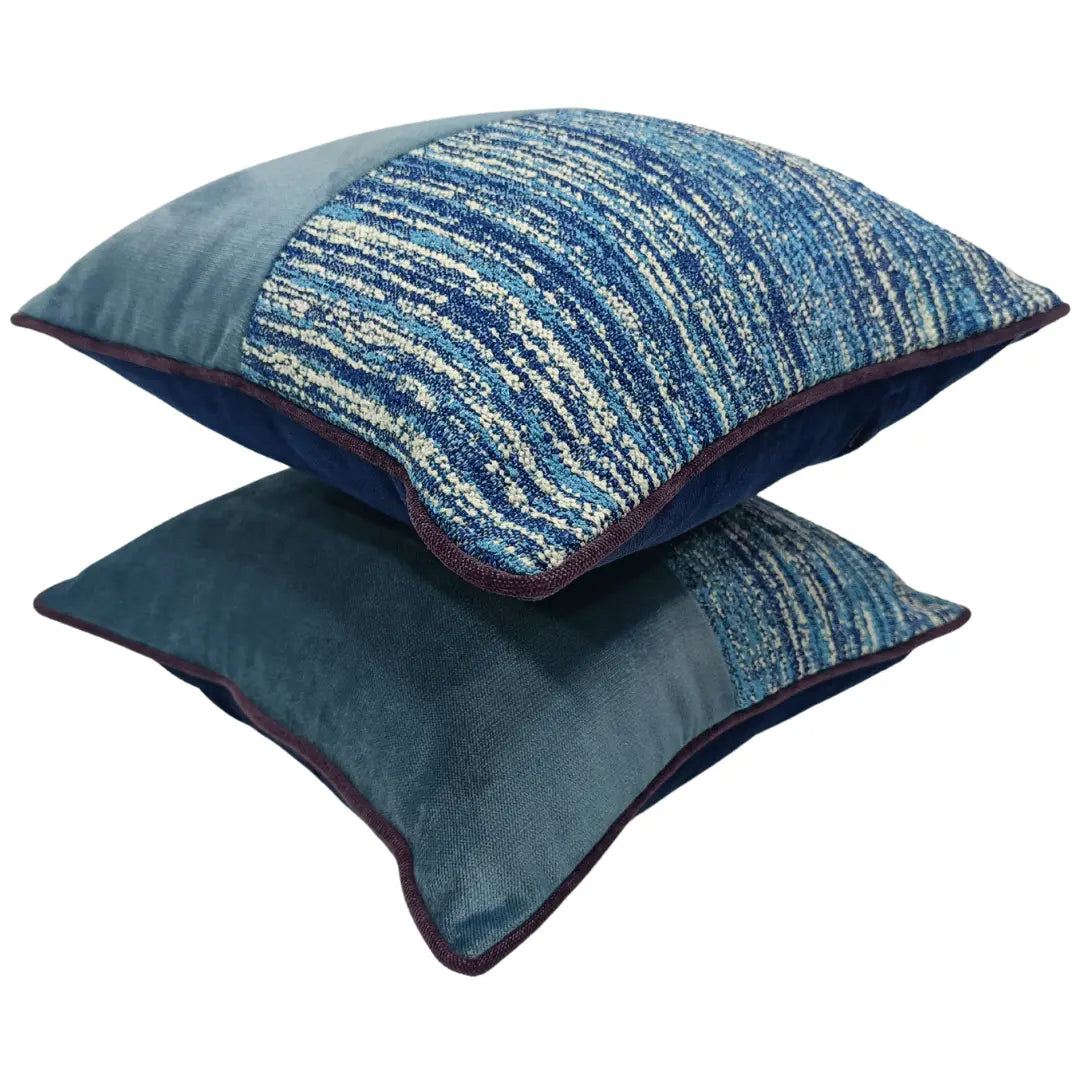 Ocean Blue Textured Weave Pillow Covers (16x16, Set of 2) | ZIPCushions - view 2