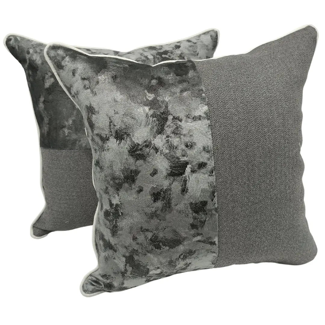 Charcoal Grey and Marble Velvet Pillow Covers (16x16, Set of 2) | ZIPCushions