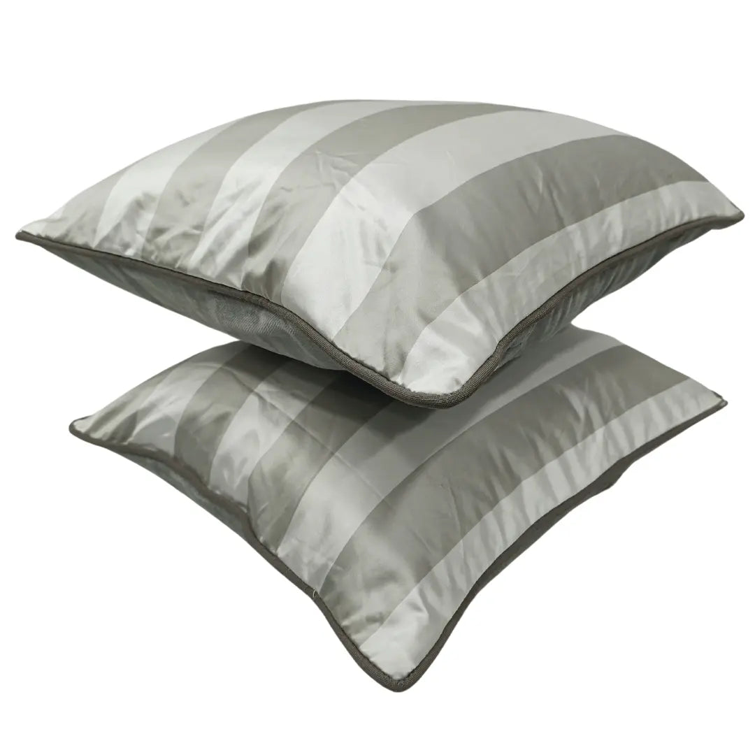 Silver Satin Striped Pillow Covers (16x16, Set of 2) | ZIPCushions - view 2