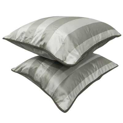 Silver Satin Striped Pillow Covers (16x16, Set of 2) - Alternate image