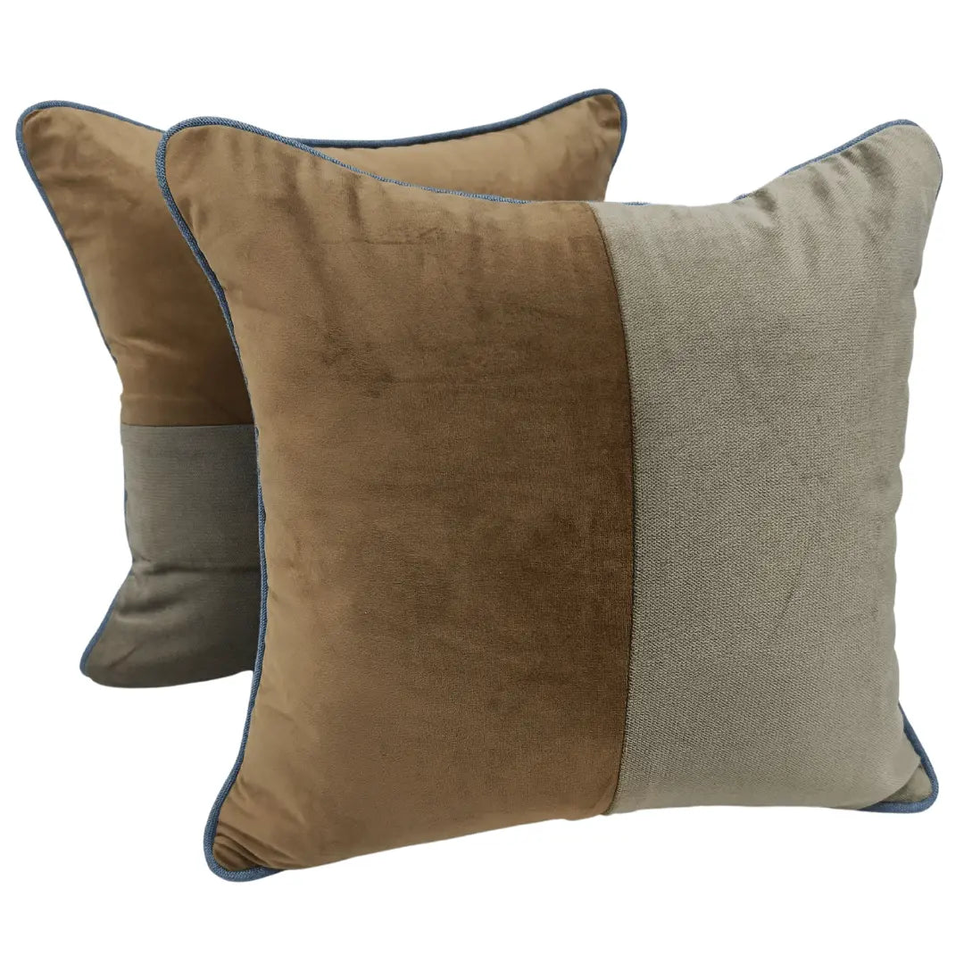 Earthy Beige & Blue Velvet Pillow Covers (16x16, Set of 2) | ZIPCushions