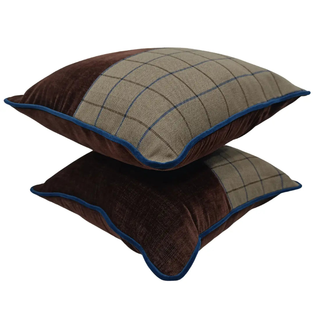 Coffee Brown & Plaid Texture Pillow Covers (16x16, Set of 2) | ZIPCushions - view 2