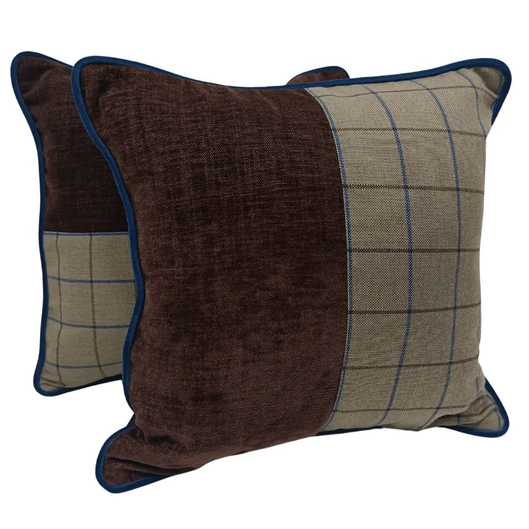 Coffee Brown & Plaid Texture Pillow Covers (16x16, Set of 2) | ZIPCushions