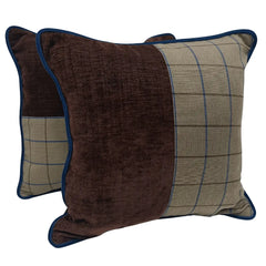 Coffee Brown & Plaid Texture Pillow Covers (16x16, Set of 2)