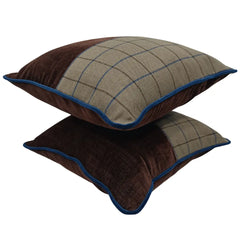 Coffee Brown & Plaid Texture Pillow Covers (16x16, Set of 2) - Hover Image