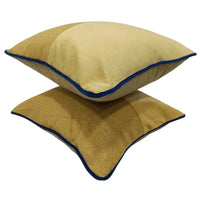 Golden Sand & Royal Blue Velvet Pillow Covers (16x16, Set of 2)