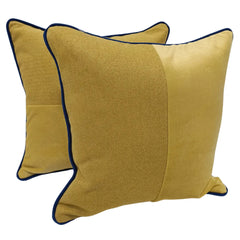 Golden Sand & Royal Blue Velvet Pillow Covers (16x16, Set of 2)