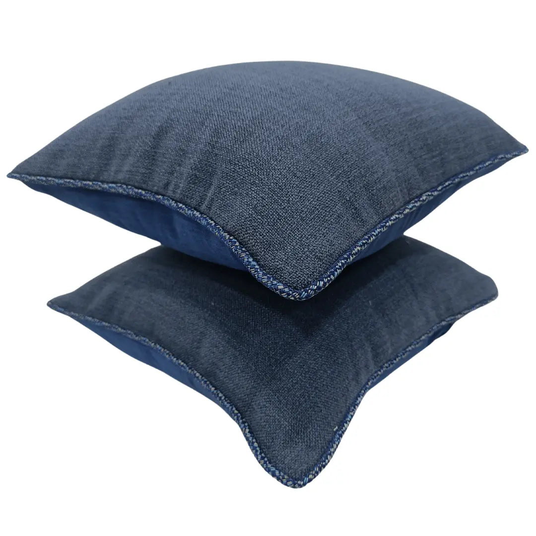 Classic Denim Blue Textured Pillow Covers (16x16, Set of 2) | ZIPCushions - view 2