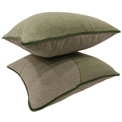 Olive Green & Beige Textured Pillow Covers (16x16, Set of 2) - Hover Image