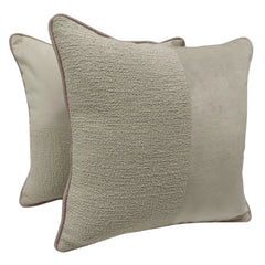 Soft Beige Bouclé & Fabric Pillow Covers (16x16, Set of 2)