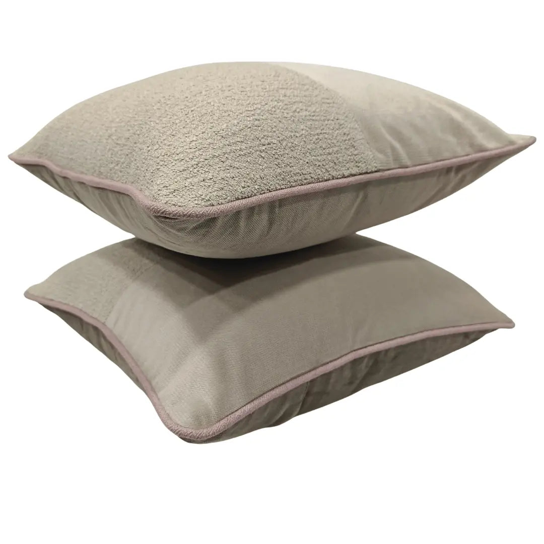Soft Beige Bouclé & Fabric Pillow Covers (16x16, Set of 2) | ZIPCushions - view 2