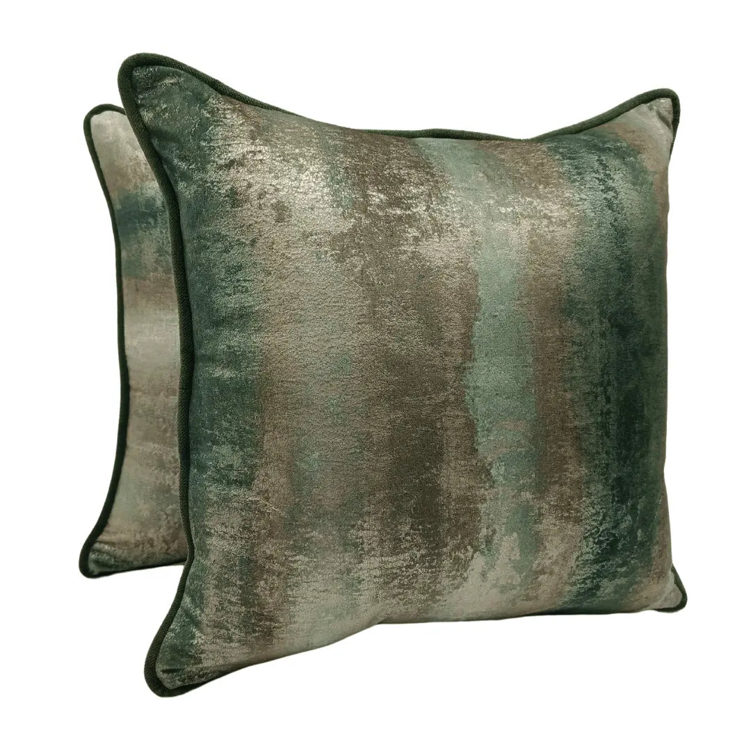 Elegant Green & Gold Abstract Decorative Pillow Covers (16x16, Set of 2) | ZIPCushions