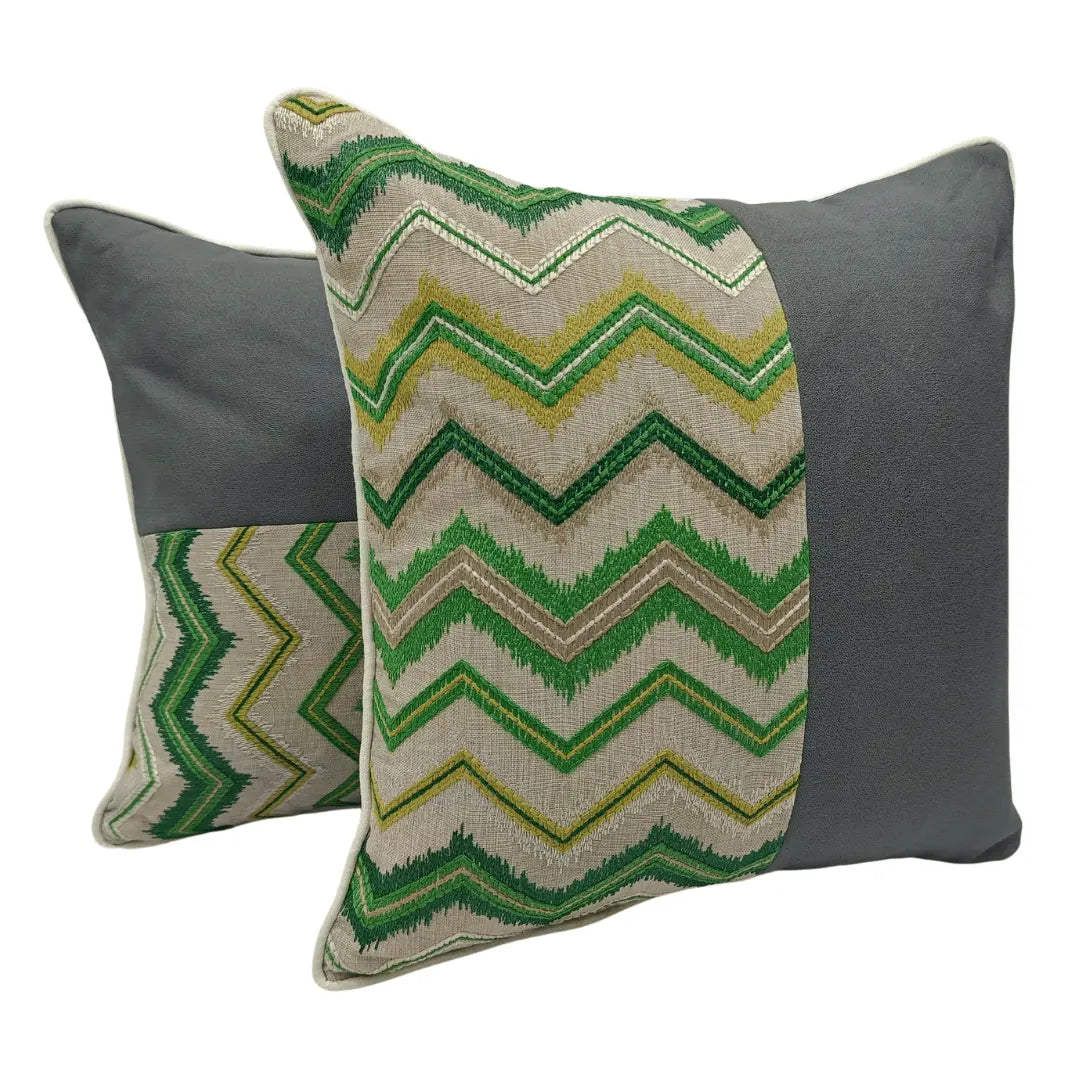 Chevron-Patterned Green & Gray Pillow Covers (16x16, Set of 2) | ZIPCushions
