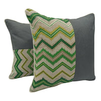 Chevron-Patterned Green & Gray Pillow Covers (16x16, Set of 2)
