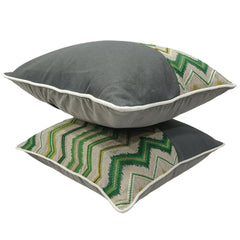 Chevron-Patterned Green & Gray Pillow Covers (16x16, Set of 2) - Hover Image