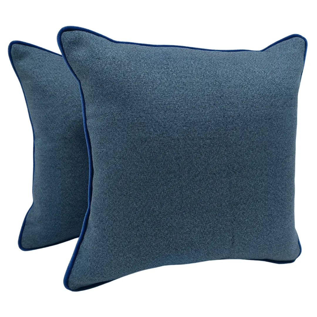 Solid Blue Pillow Covers with Piping (Set of 2, 16x16) | ZIPCushions