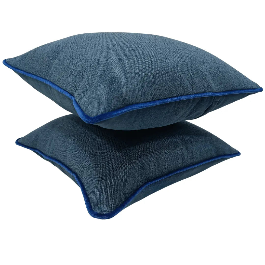Solid Blue Pillow Covers with Piping (Set of 2, 16x16) | ZIPCushions - view 2