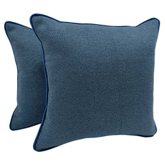 Solid Blue Pillow Covers with Piping (Set of 2, 16x16)