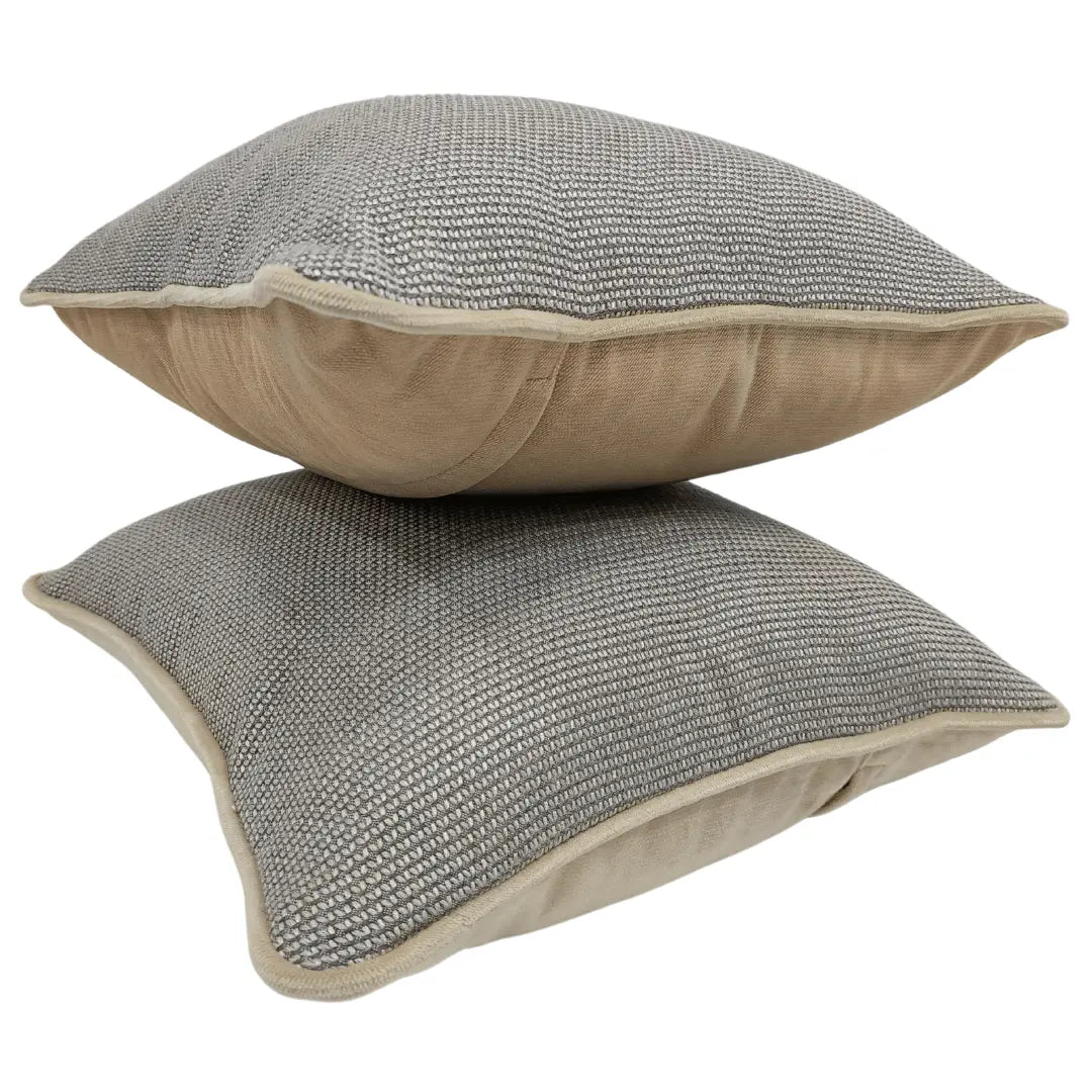 Textured Gray Pillow Covers with Beige Piping (Set of 2, 16x16) | ZIPCushions - view 2