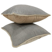 Textured Gray Pillow Covers with Beige Piping (Set of 2, 16x16) | ZIPCushions