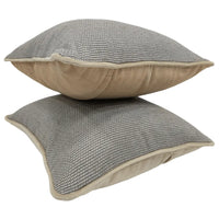 Textured Gray Pillow Covers with Beige Piping (Set of 2, 16x16)
