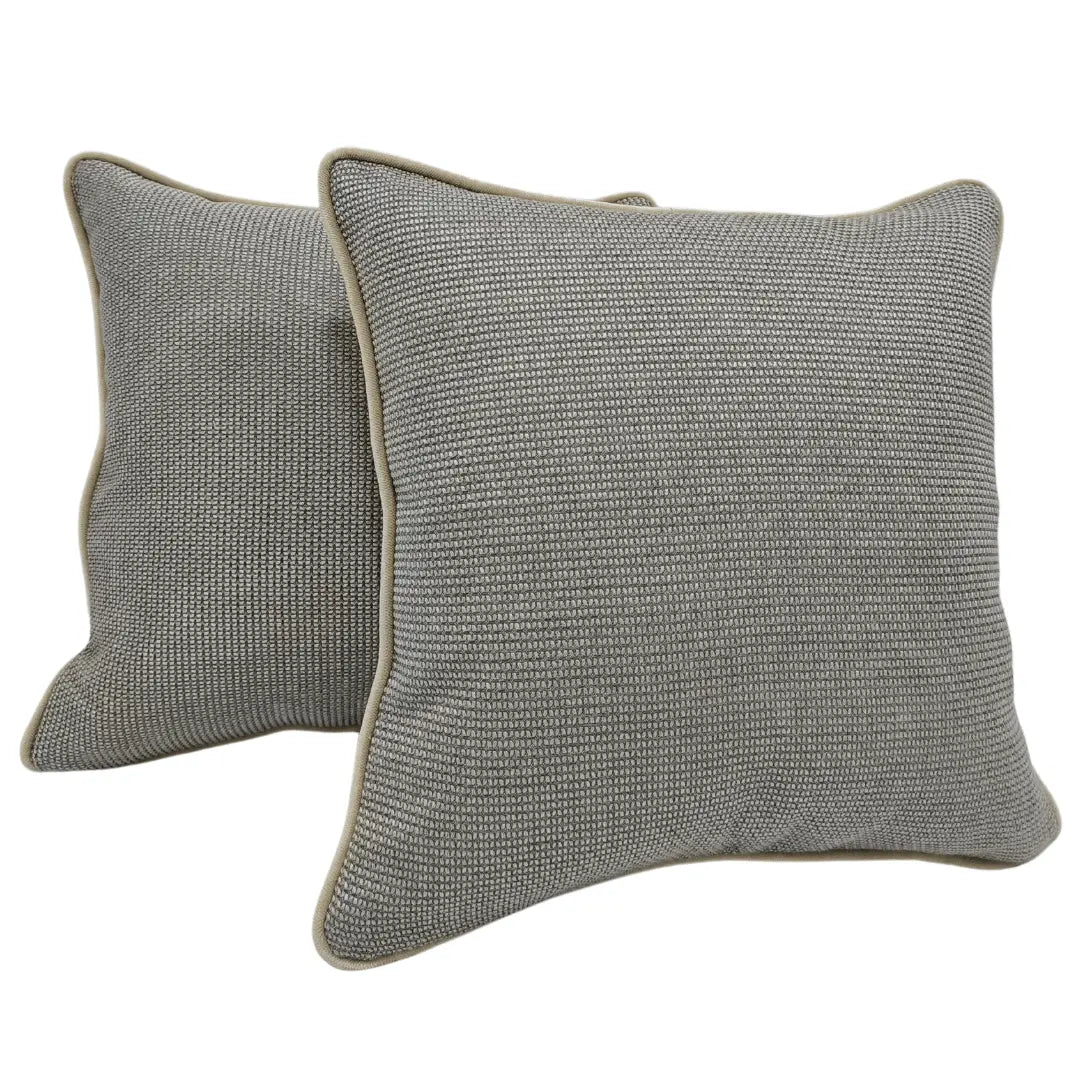 Textured Gray Pillow Covers with Beige Piping (Set of 2, 16x16) | ZIPCushions