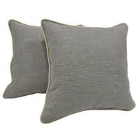 Textured Gray Pillow Covers with Beige Piping (Set of 2, 16x16)