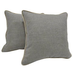 Textured Gray Pillow Covers with Beige Piping (Set of 2, 16x16)